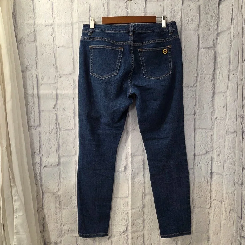 Michael Kors Size 8 Dark Wash Denim Blue Back Logo Detail Skinny Jeans